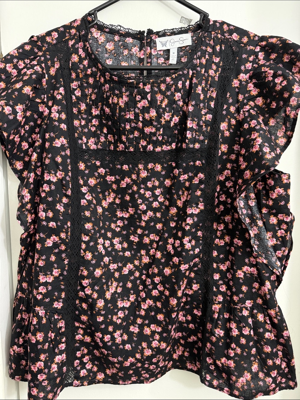 Jessica Simpson Floral Smocked Black and Pink Women's Blouse